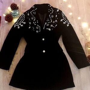black blazer coat with pearls  large size